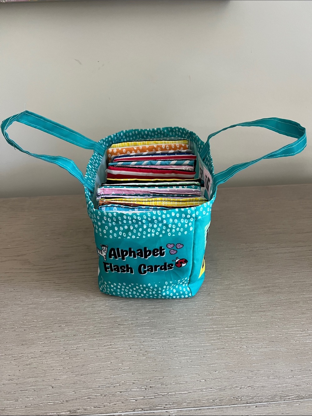 Kids soft sided alphabet flash cards with bag washable